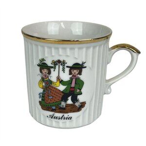 Souvenir Coffee Mug Schlogl Vienna Austria Boy Girl Design Fluted White Porcelai